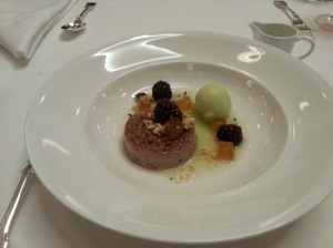 Blackberry Creme Brulee -  Granny Smith sorbet and soup