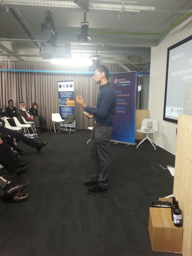 Akash Patel from Tryum pitching to the students about his company